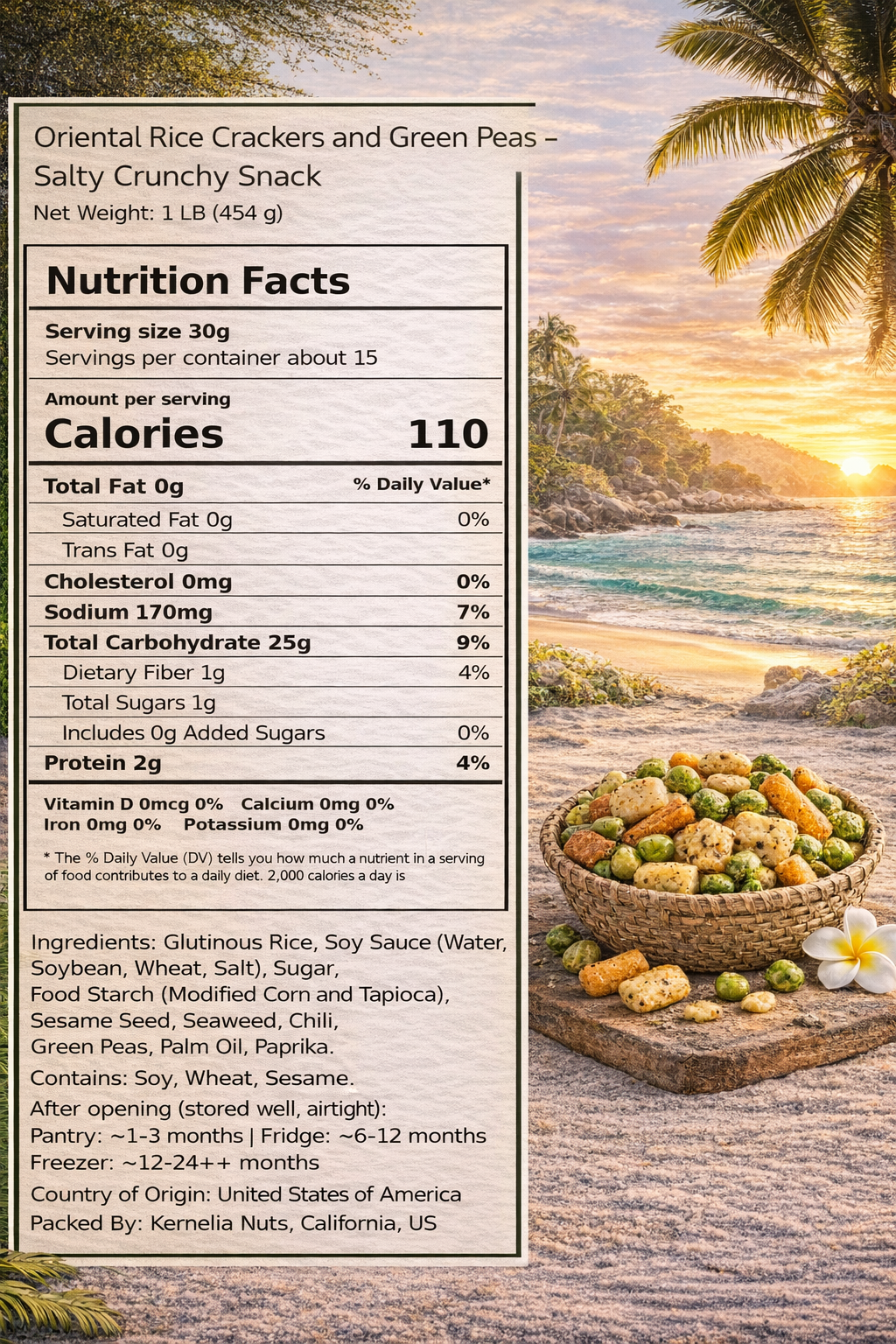 Oriental Rice Crackers and Green Peas – Salty & Crunchy Snack