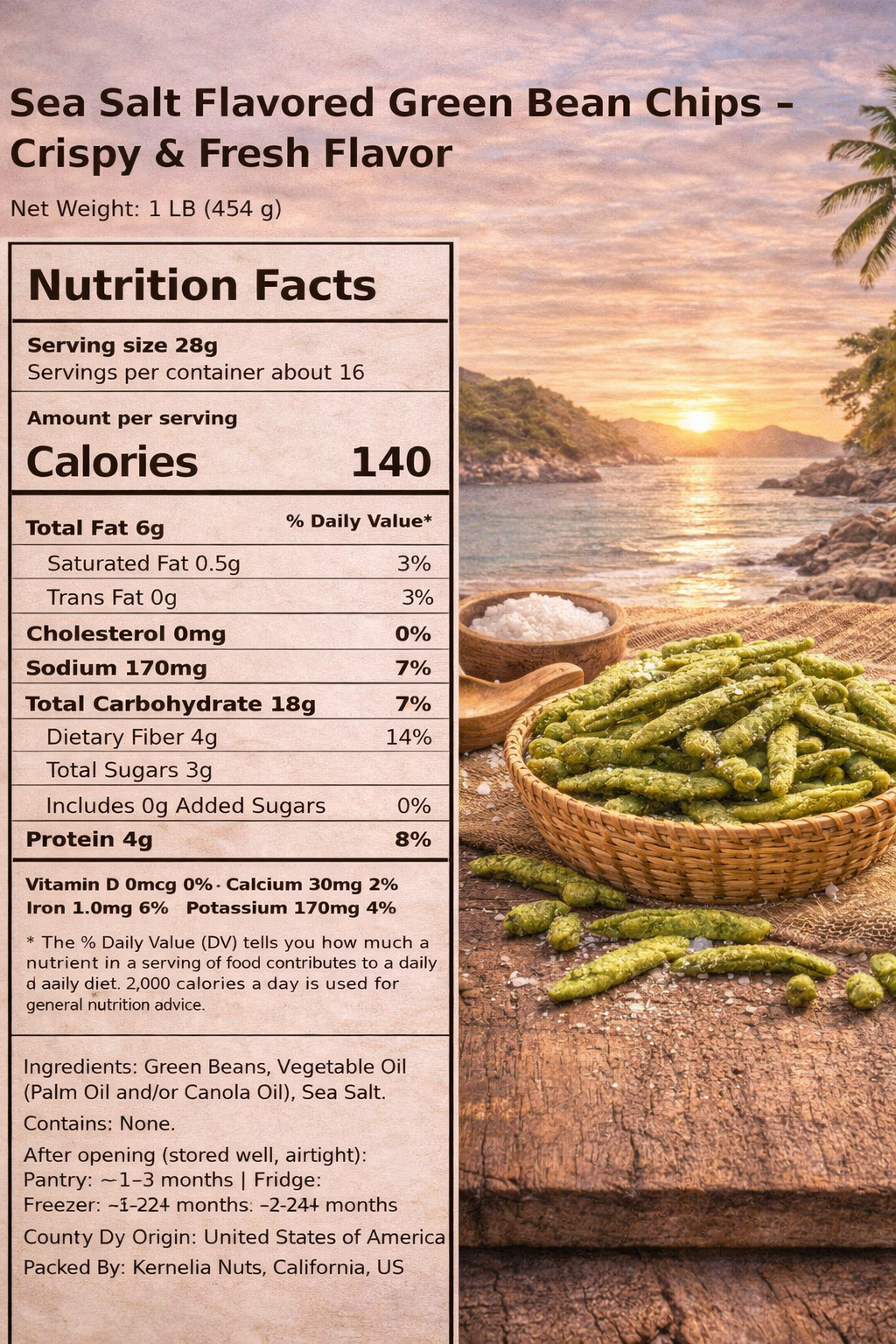 Sea Salt Flavored Green Bean Chips – Crispy & Fresh Flavor