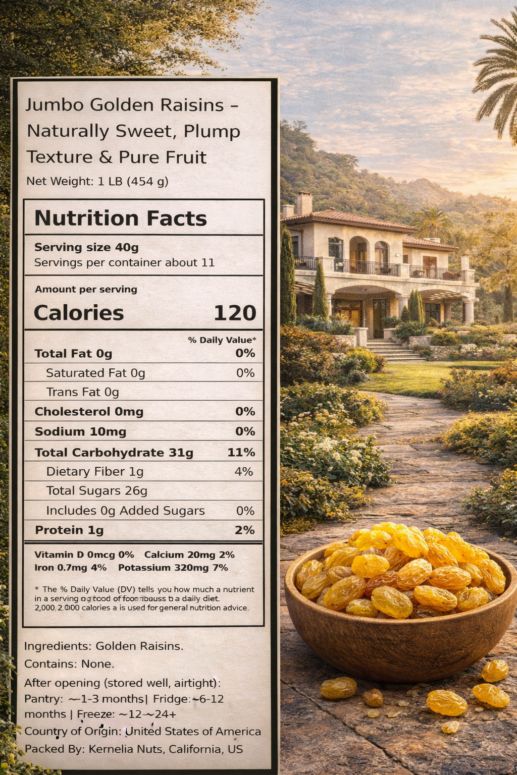 Jumbo Golden Raisins – Fancy Grade, No Added Oil