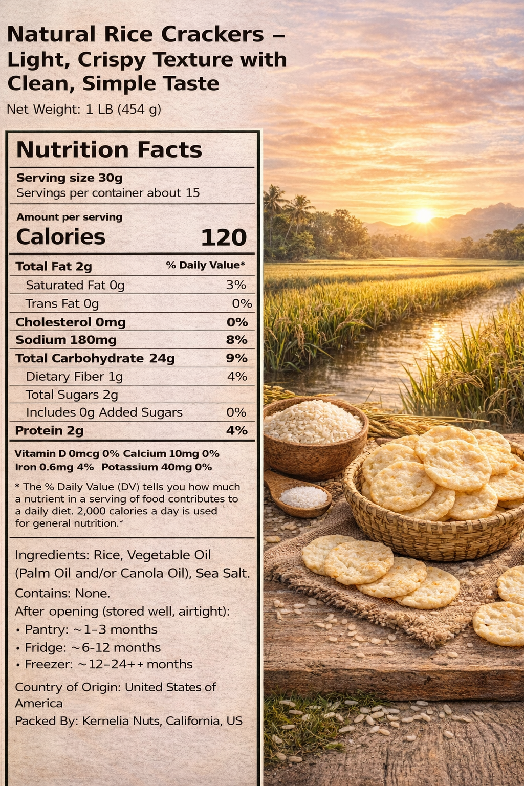 Natural Rice Crackers – Light, Crispy Texture with Clean, Simple Taste