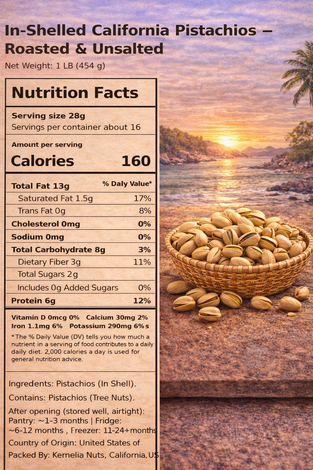 In-Shelled California Pistachios – Roasted & Unsalted