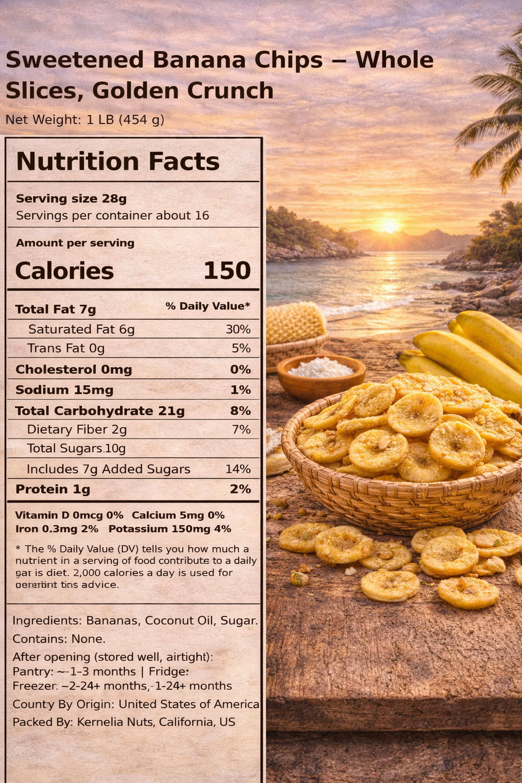 Sweetened Banana Chips – Whole Slices, Golden Crunch
