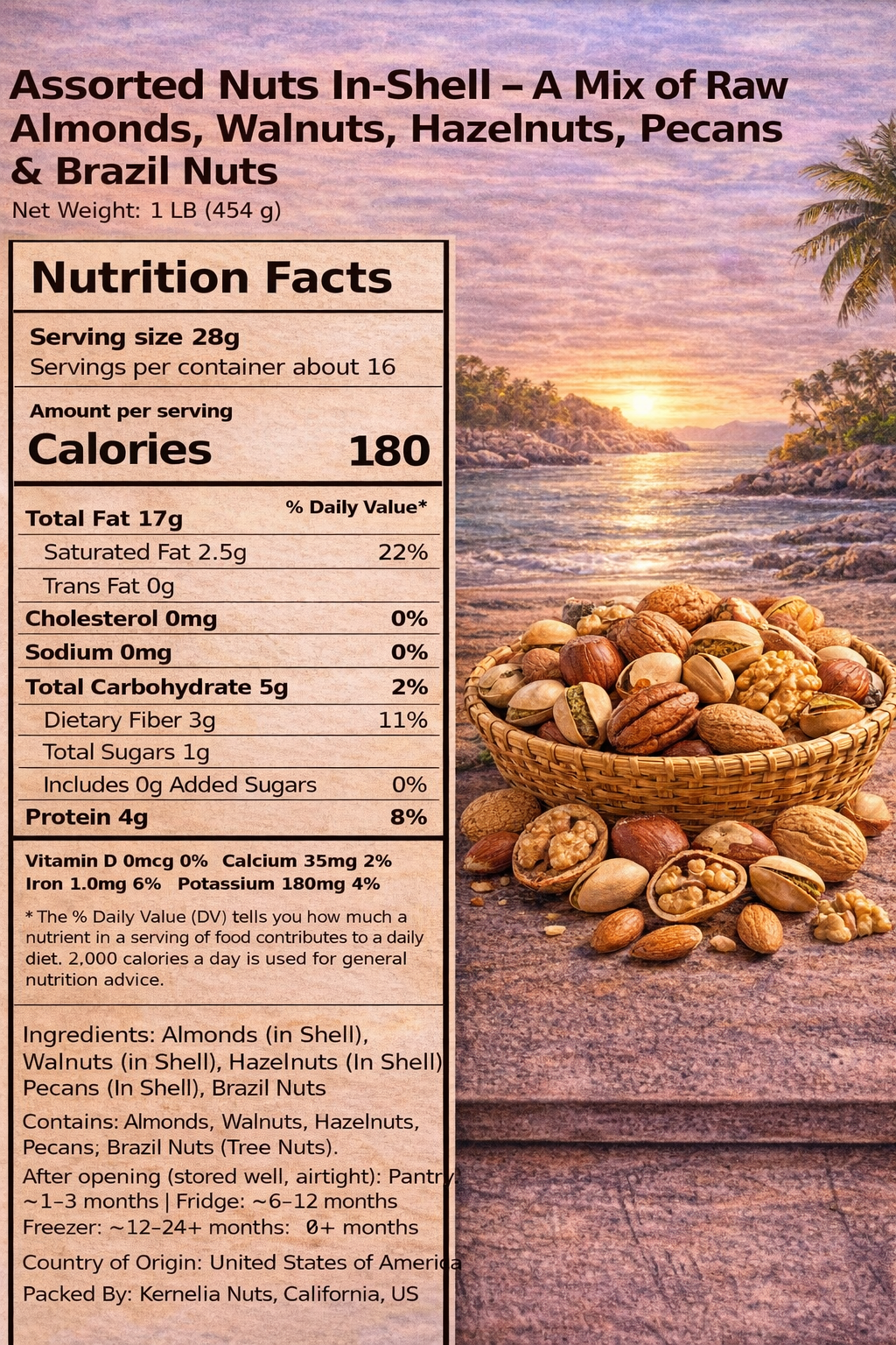 Assorted Nuts In-Shell – A Mix of Raw Almonds, Walnuts, Hazelnuts, Pecans & Brazil Nuts