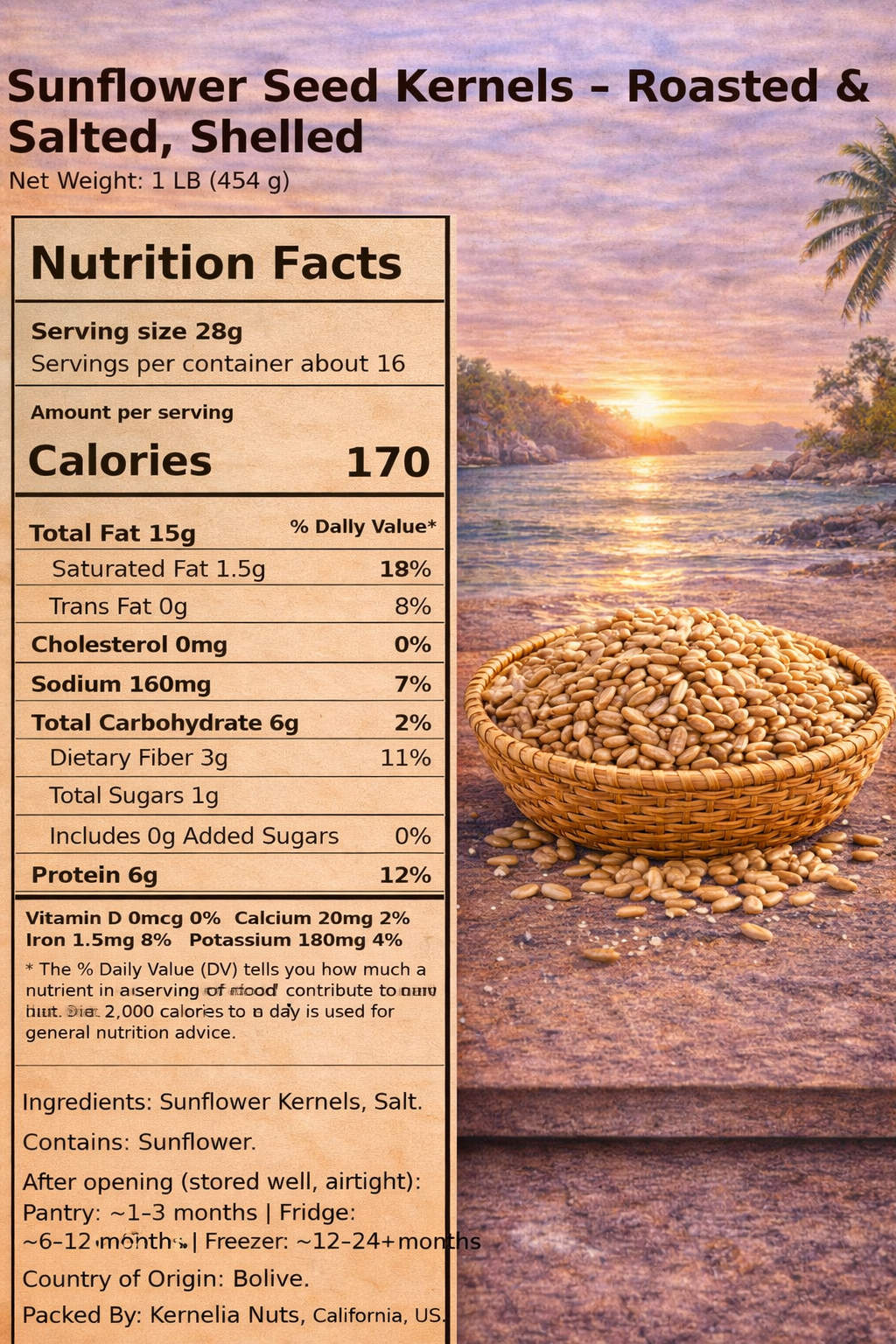 Sunflower Seed Kernels – Roasted & Salted, Shelled
